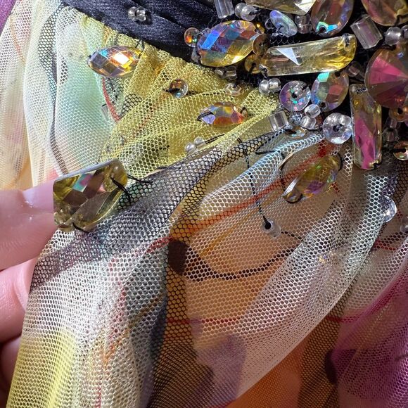 Jovani Ball Gown Yellow Multi-colored A-Line Prom Formal Pageant Sz 14 - Picture 12 of 12